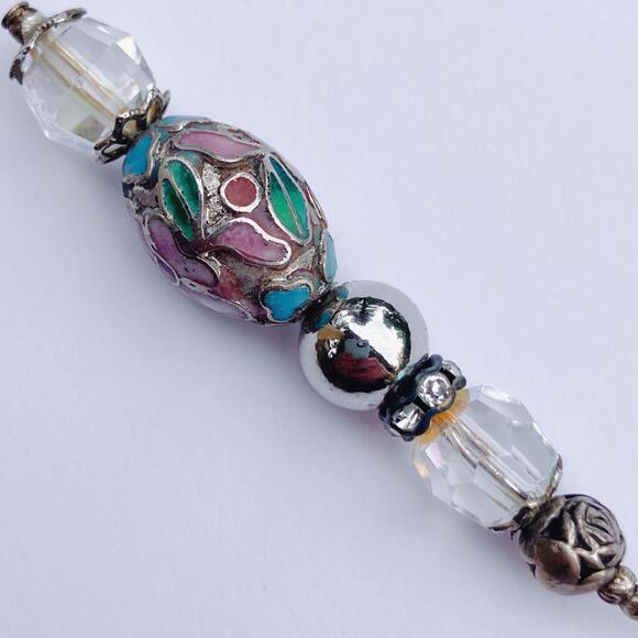 Vintage Mid Century Cloisonné Hat Pin AB Glass Beads Floral Stick Pin 1950s - Picture 3 of 16